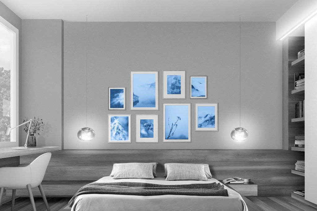 pictures hanging on a wall, their contents are highlighted